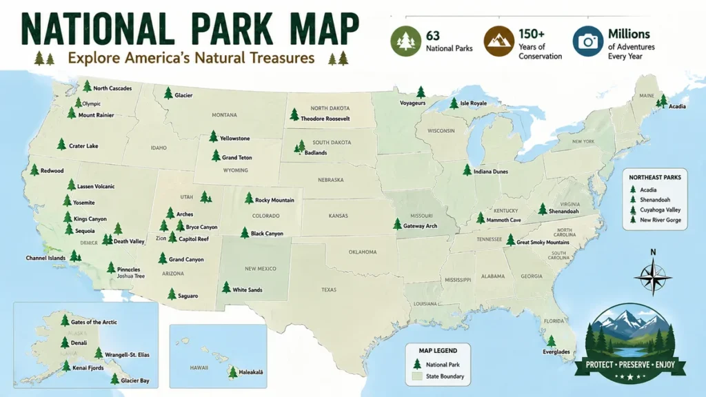 National Park Map: All 63 U.S. National Parks
